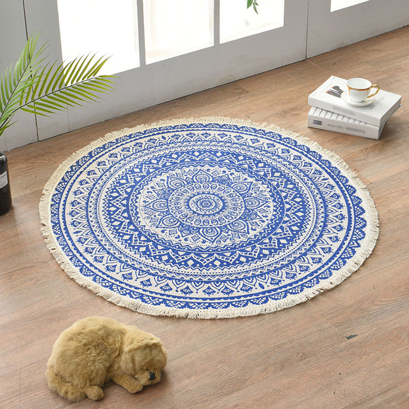 Nostalgia Moroccan Rug Classic Cotton Blend Rug Friendly Washable Carpet with Fringe for Home Decor