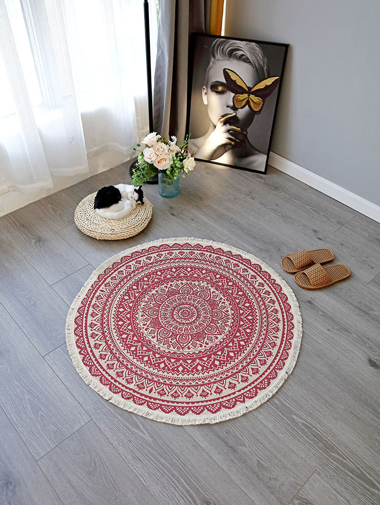Nostalgia Moroccan Rug Classic Cotton Blend Rug Friendly Washable Carpet with Fringe for Home Decor