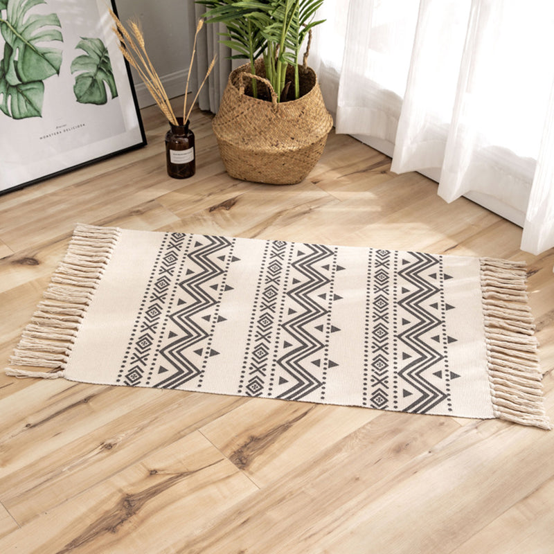 Victorian Boho-Chic Rug with Fringe Multi-Color Cotton Blend Carpet Easy Care Rug for Living Room