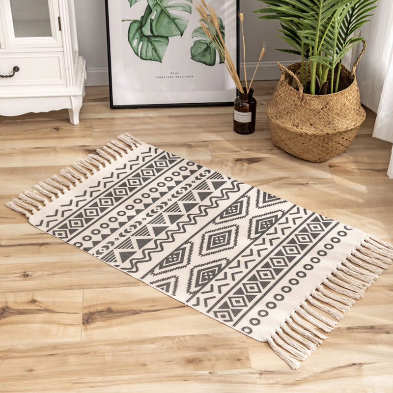 Victorian Boho-Chic Rug with Fringe Multi-Color Cotton Blend Carpet Easy Care Rug for Living Room