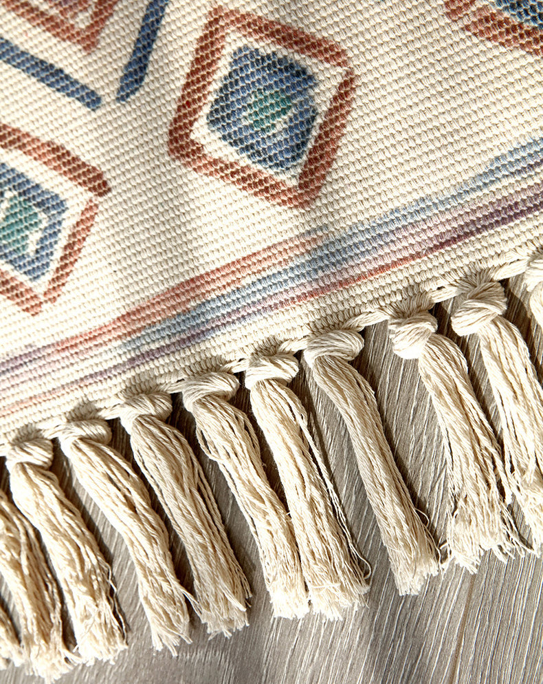 Victorian Boho-Chic Rug with Fringe Multi-Color Cotton Blend Carpet Easy Care Rug for Living Room