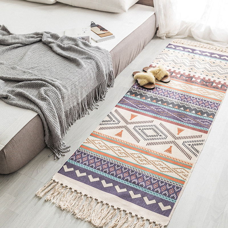 Multi-Color Americana Rug Victorian Cotton Blend Rug Washable Carpet with Fringe for Bedroom