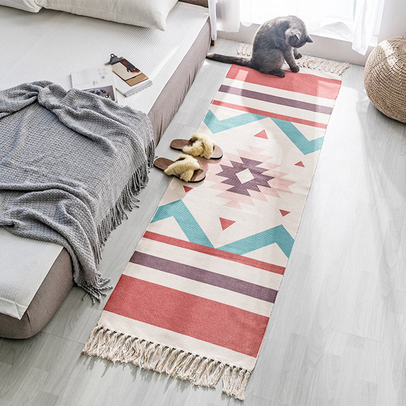 Multi-Color Americana Rug Victorian Cotton Blend Rug Washable Carpet with Fringe for Bedroom