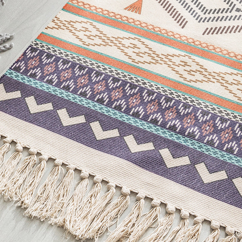 Multi-Color Americana Rug Victorian Cotton Blend Rug Washable Carpet with Fringe for Bedroom
