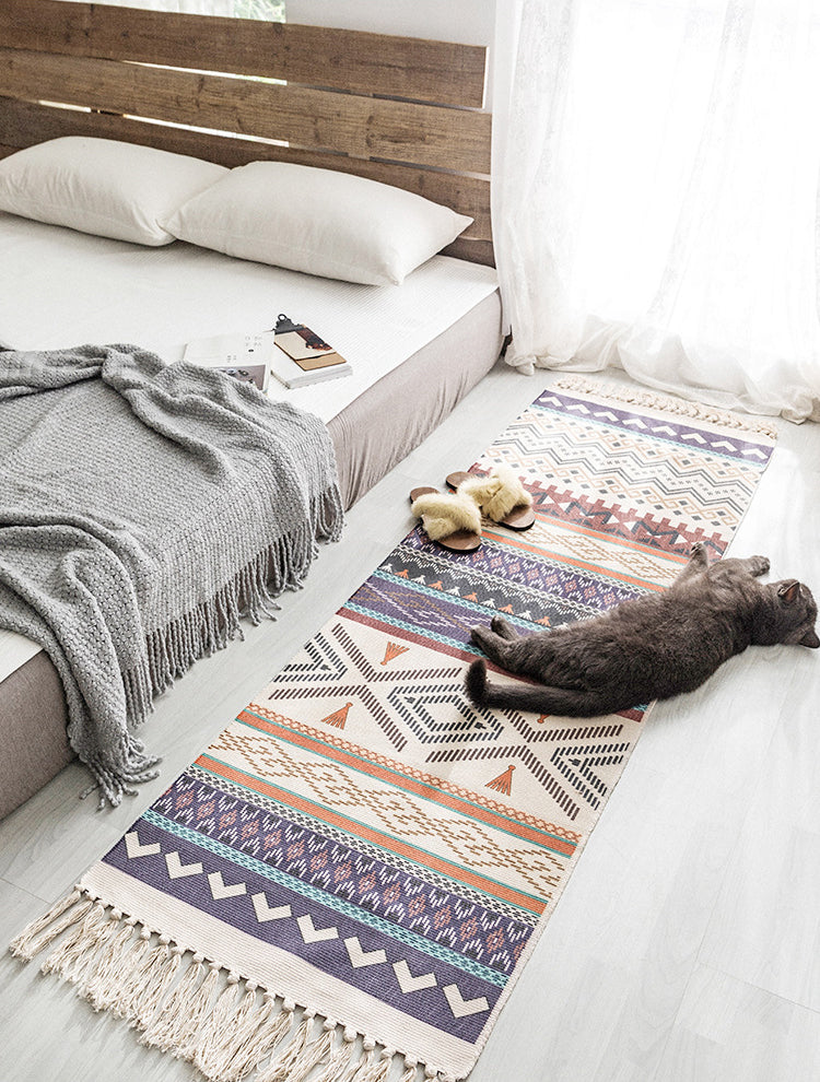 Multi-Color Americana Rug Victorian Cotton Blend Rug Washable Carpet with Fringe for Bedroom