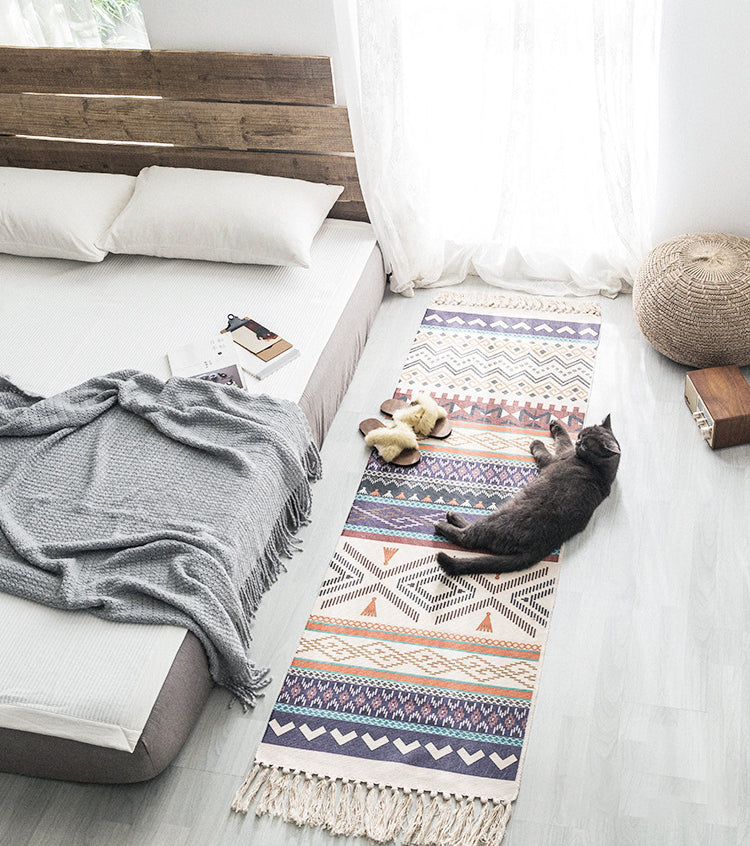 Multi-Color Americana Rug Victorian Cotton Blend Rug Washable Carpet with Fringe for Bedroom