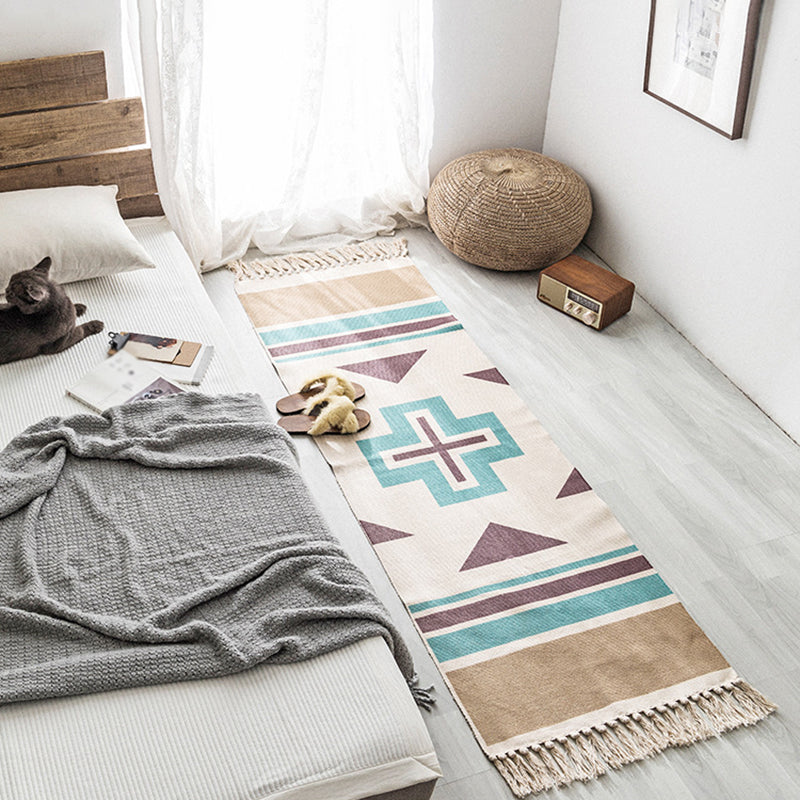Multi-Color Americana Rug Victorian Cotton Blend Rug Washable Carpet with Fringe for Bedroom