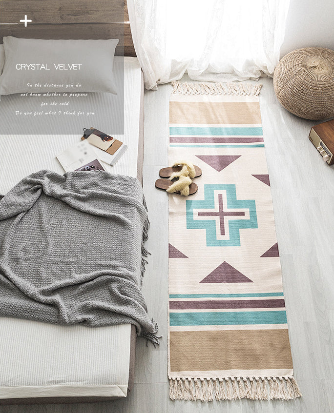 Multi-Color Americana Rug Victorian Cotton Blend Rug Washable Carpet with Fringe for Bedroom
