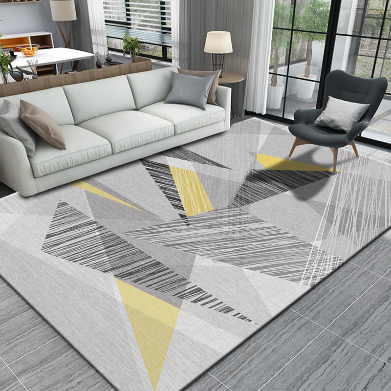 Gray Tone Simplicity Indoor Rug Polyester Triangle Print Carpet Washable Rug for Home Decoration