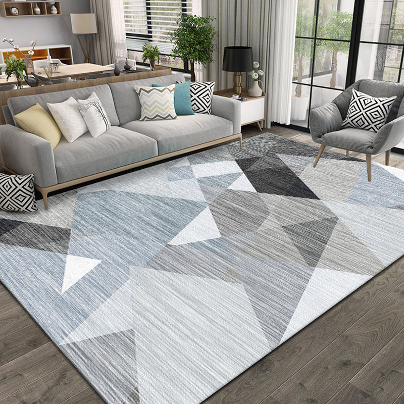 Gray Tone Simplicity Indoor Rug Polyester Triangle Print Carpet Washable Rug for Home Decoration