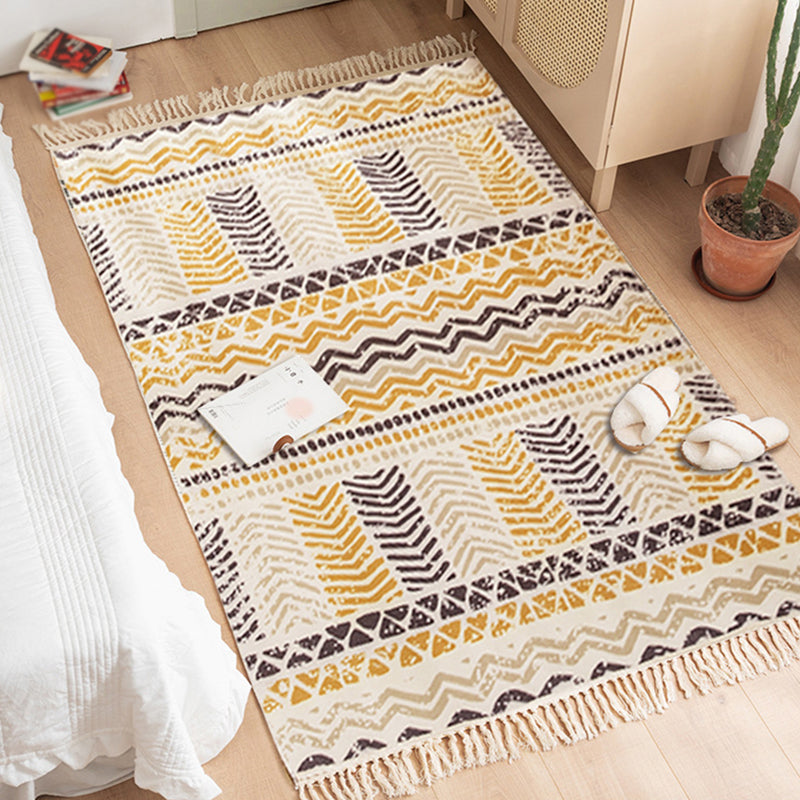 Multicolored Boho-Chic Rug Classic Cotton Blend Rug Washable Carpet with Fringe for Living Room