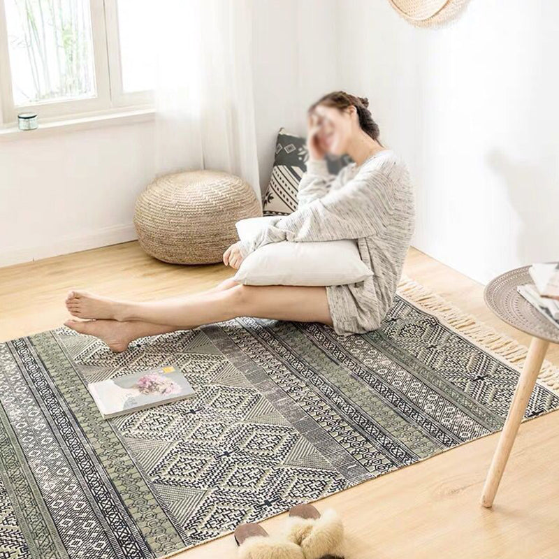 Multicolored Boho-Chic Rug Classic Cotton Blend Rug Washable Carpet with Fringe for Living Room