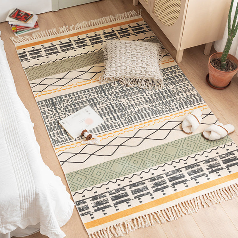 Multicolored Boho-Chic Rug Classic Cotton Blend Rug Washable Carpet with Fringe for Living Room