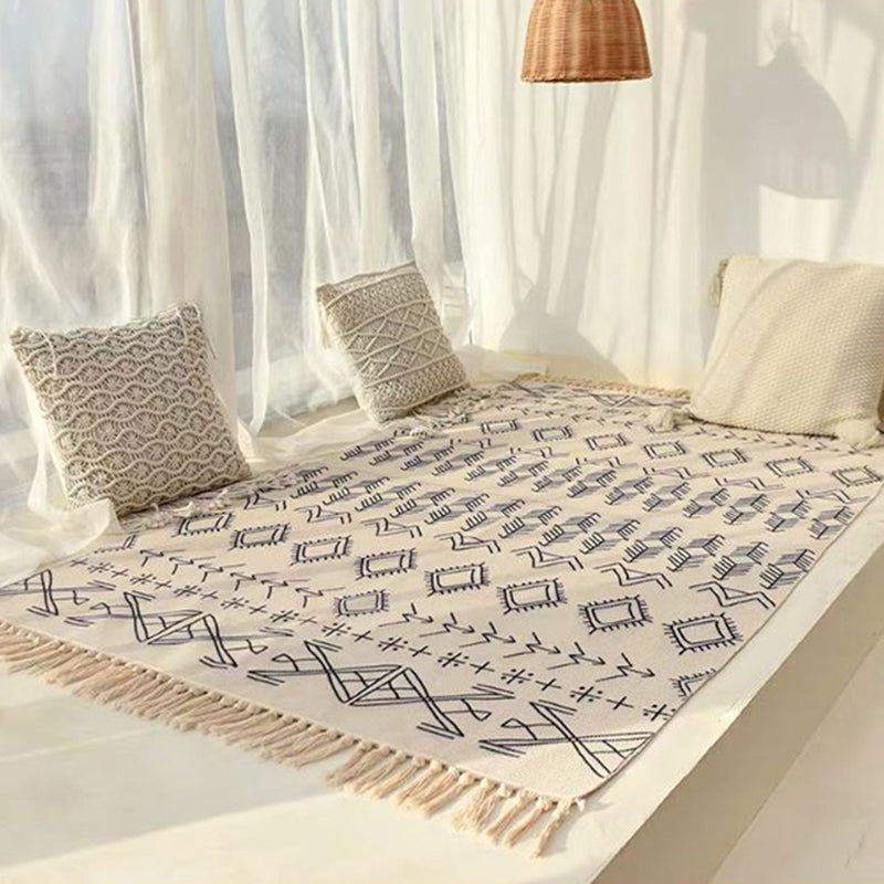 Multicolored Boho-Chic Rug Classic Cotton Blend Rug Washable Carpet with Fringe for Living Room