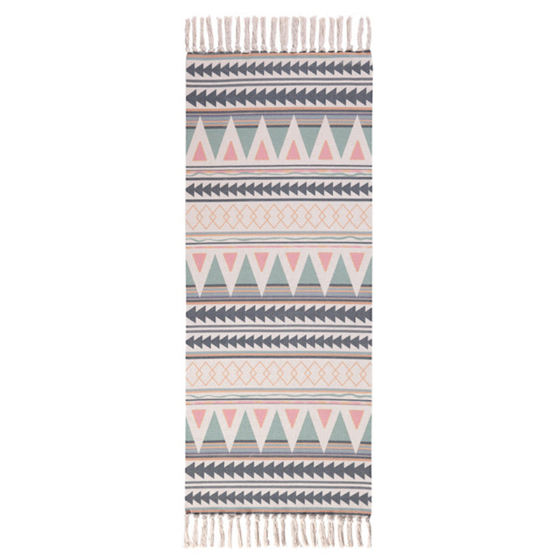 Nostalgia Boho-Chic Rug Cotton Blend Carpet with Fringe Easy Care Washable Rug for Home Decor