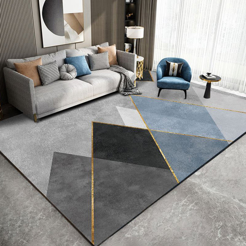 Luxury Triangle Printed Rug Grey Tone Polyester Area Carpet Non-Slip Backing Rug for Living Room