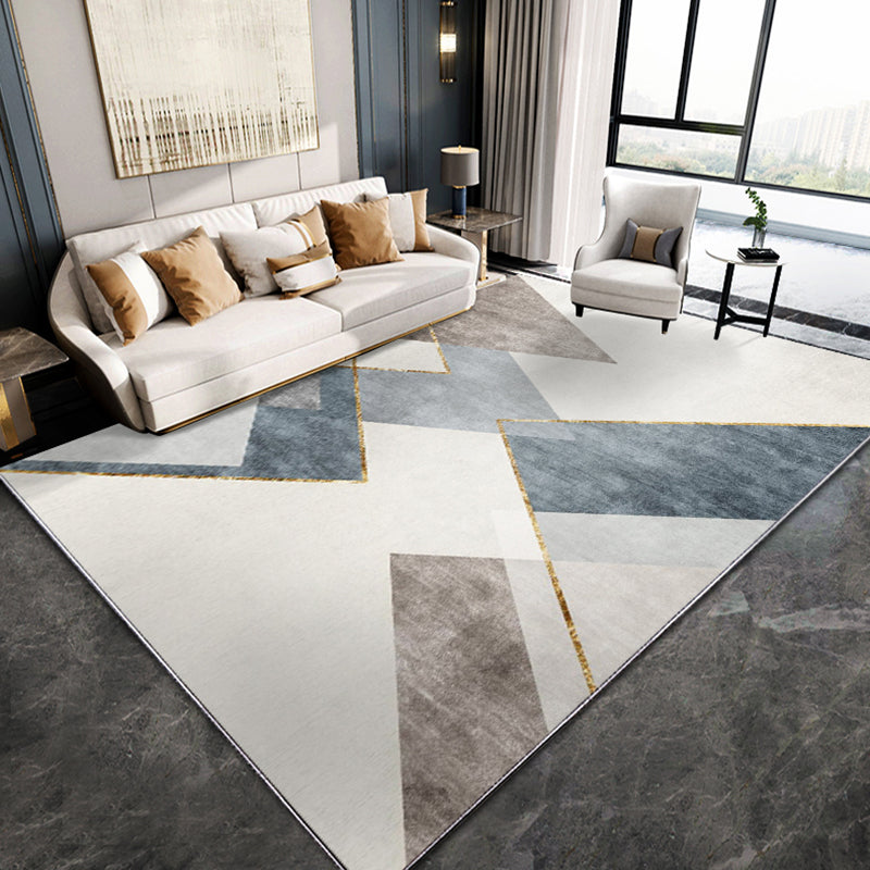Grey Tone Nordic Indoor Rug Polyester Triangle Print Carpet Non-Slip Backing Rug for Living Room
