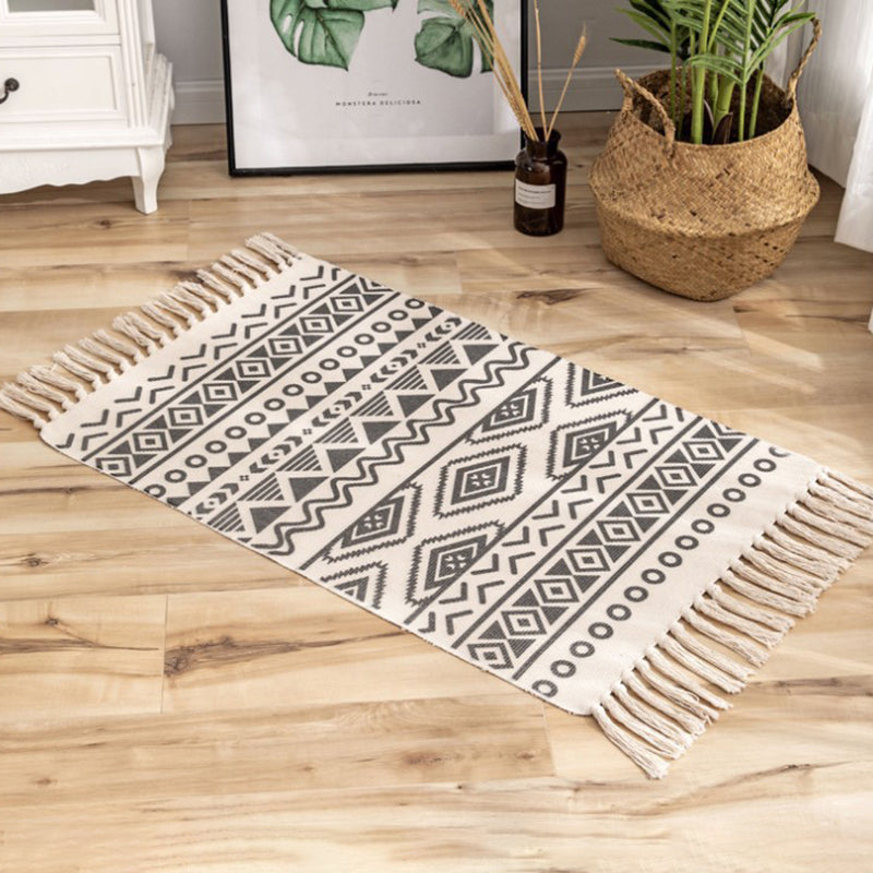 Classic Americana Print Rug Vintage Area Carpet with Fringe Cotton Blend Carpet for Living Room