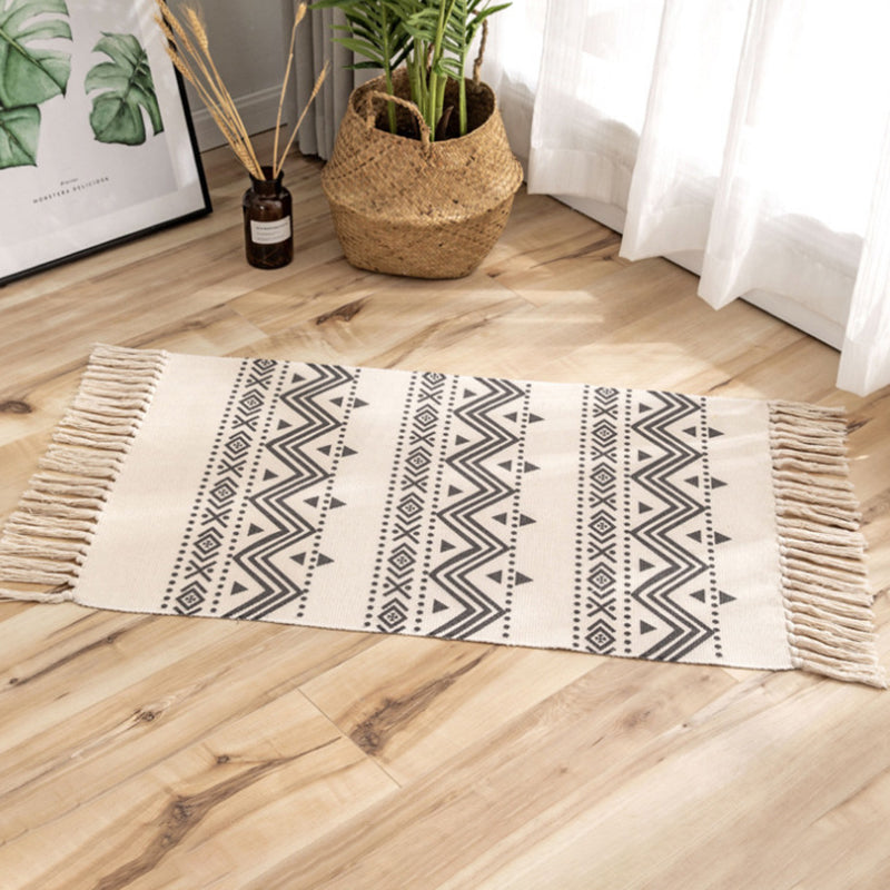 Classic Americana Print Rug Vintage Area Carpet with Fringe Cotton Blend Carpet for Living Room