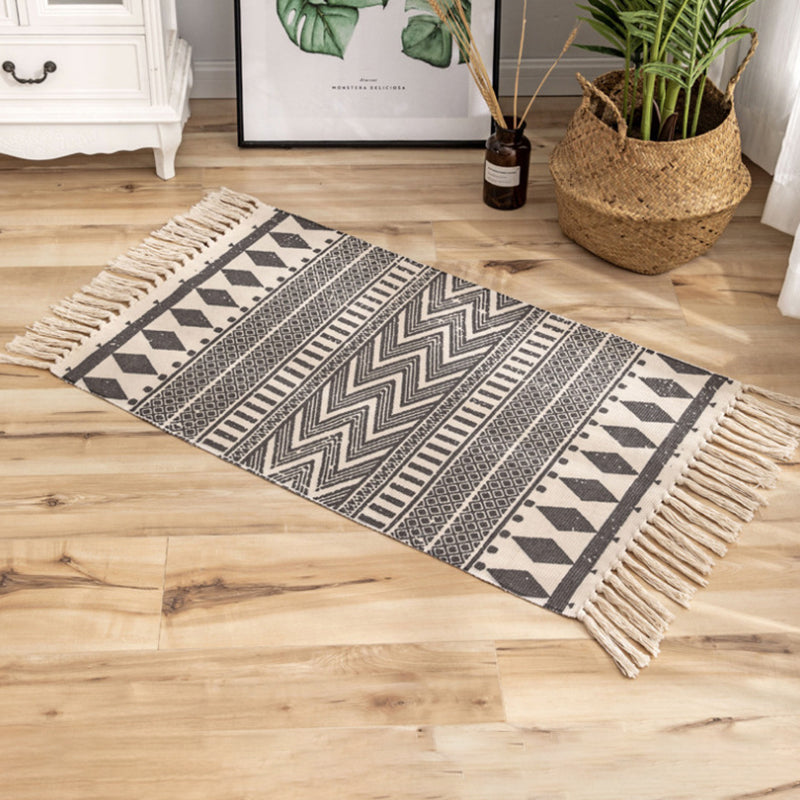 Classic Americana Print Rug Vintage Area Carpet with Fringe Cotton Blend Carpet for Living Room