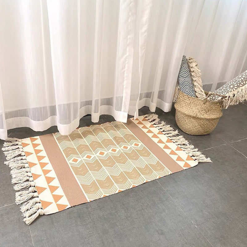 Classic Americana Print Rug Vintage Area Carpet with Fringe Cotton Blend Carpet for Living Room