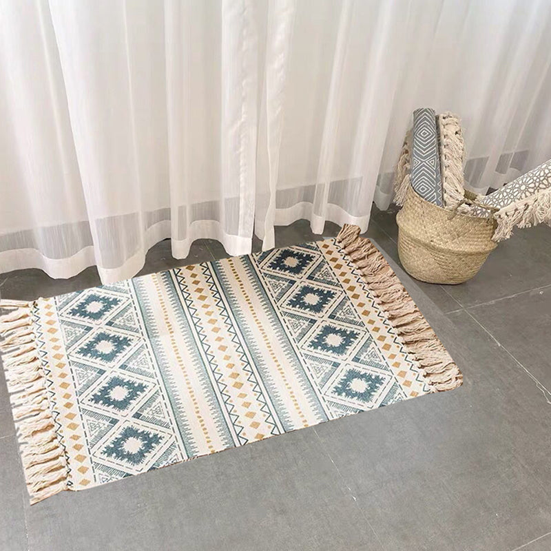 Classic Americana Print Rug Vintage Area Carpet with Fringe Cotton Blend Carpet for Living Room