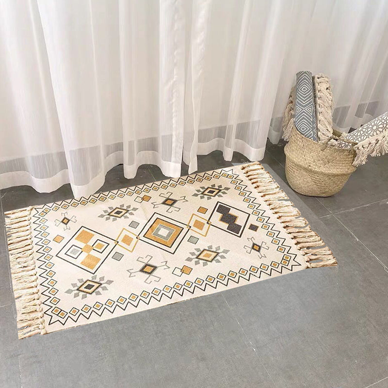 Classic Americana Print Rug Vintage Area Carpet with Fringe Cotton Blend Carpet for Living Room