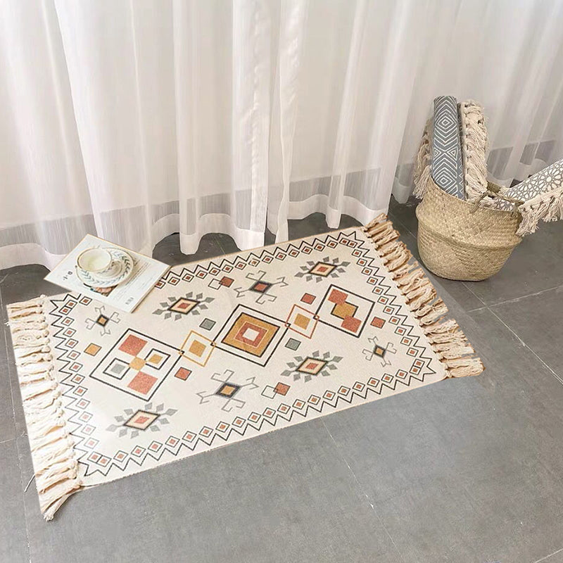 Classic Americana Print Rug Vintage Area Carpet with Fringe Cotton Blend Carpet for Living Room