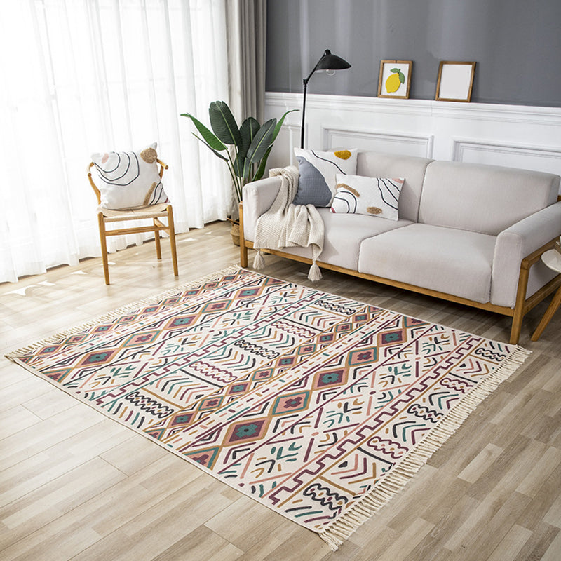 Mehrfarbiger Boho -Bereich Teppich mit Fringe Americana Print Teppich -Baumwoll -Mischteppich für die Heimdekoration