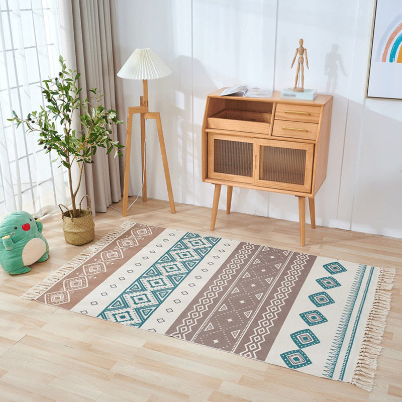 Mehrfarbiger Boho -Bereich Teppich mit Fringe Americana Print Teppich -Baumwoll -Mischteppich für die Heimdekoration