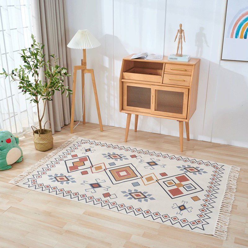 Mehrfarbiger Boho -Bereich Teppich mit Fringe Americana Print Teppich -Baumwoll -Mischteppich für die Heimdekoration