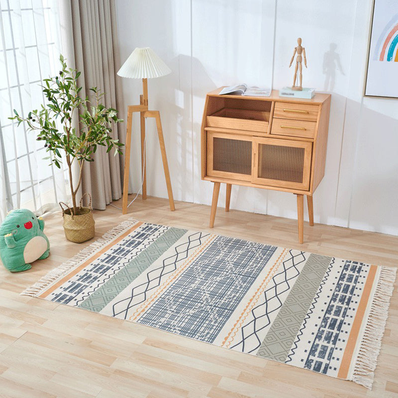 Mehrfarbiger Boho -Bereich Teppich mit Fringe Americana Print Teppich -Baumwoll -Mischteppich für die Heimdekoration