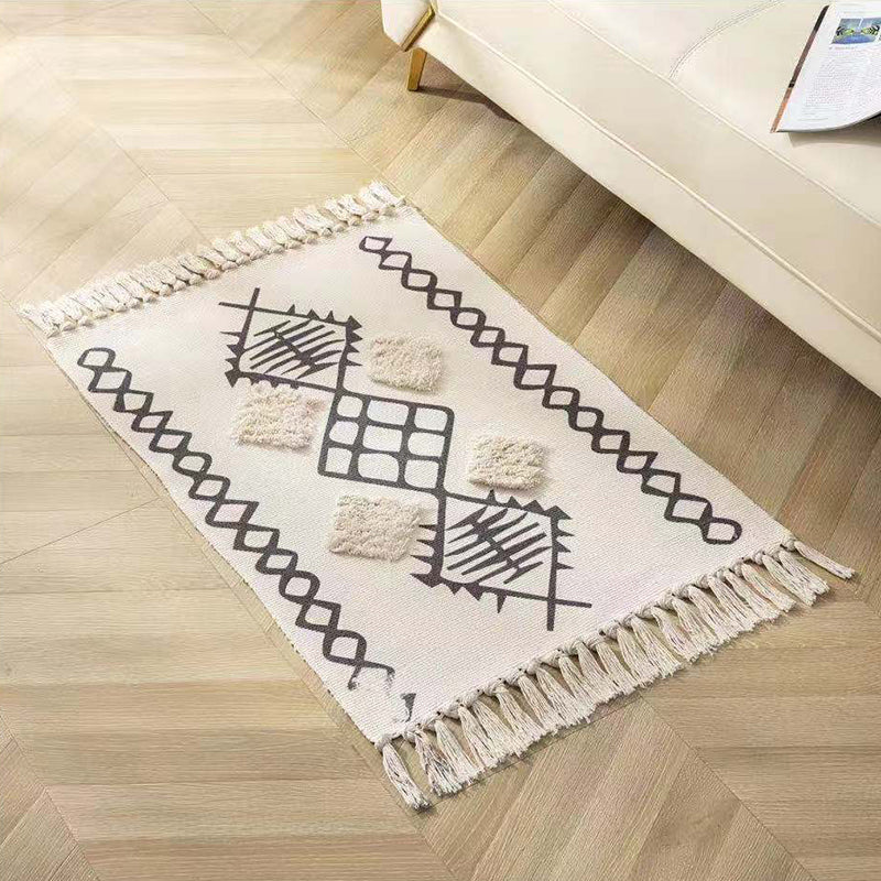 Simplicity Americana Indoor Rug Diamond Pattern Carpet with Fringe Cotton Blend Rug for Home Decor