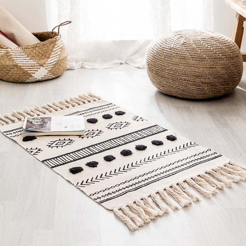 Simplicity Americana Indoor Rug Diamond Pattern Carpet with Fringe Cotton Blend Rug for Home Decor