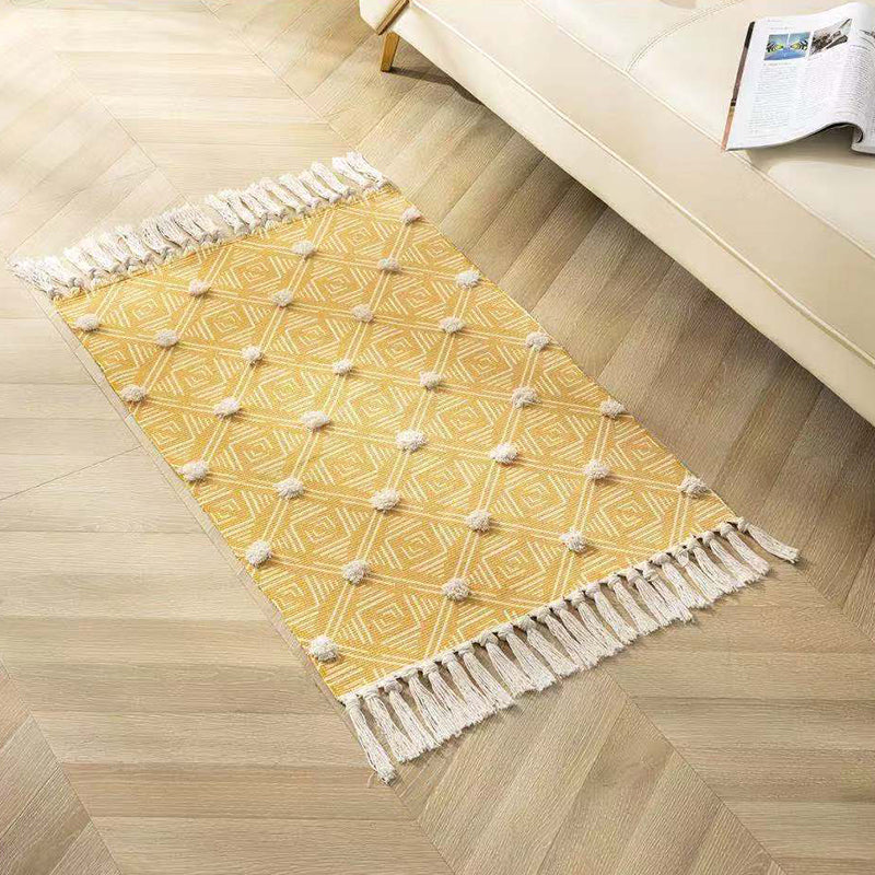 Simplicity Americana Indoor Rug Diamond Pattern Carpet with Fringe Cotton Blend Rug for Home Decor