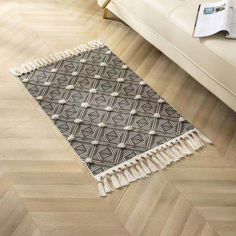 Simplicity Americana Indoor Rug Diamond Pattern Carpet with Fringe Cotton Blend Rug for Home Decor