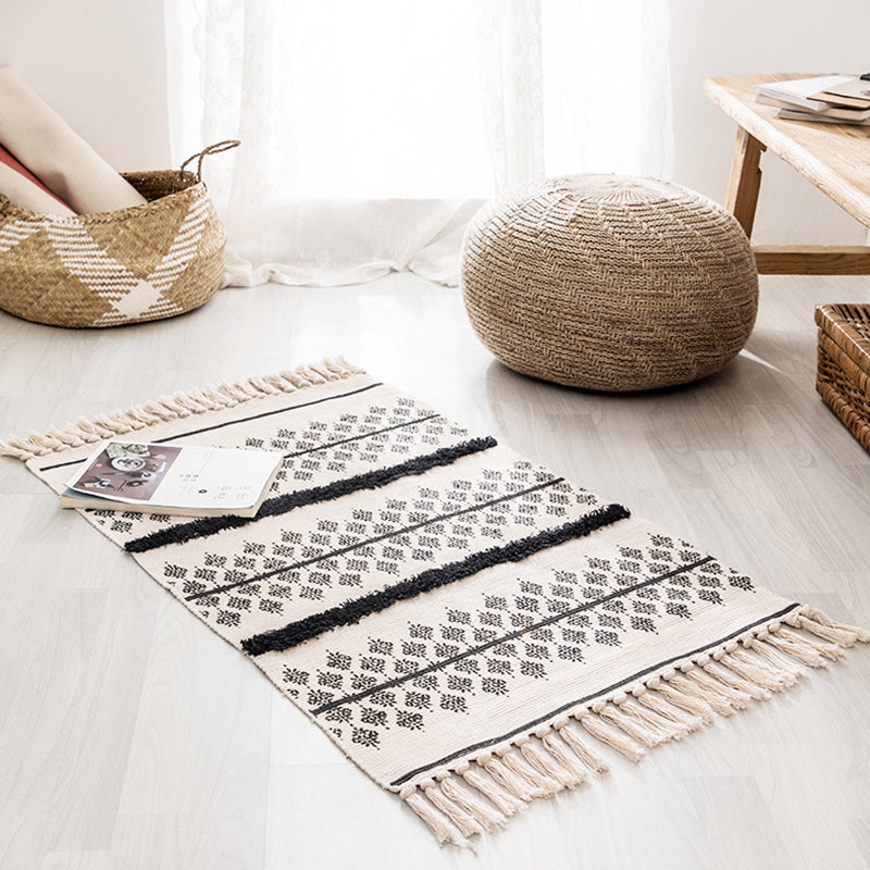 Simplicity Americana Indoor Rug Diamond Pattern Carpet with Fringe Cotton Blend Rug for Home Decor