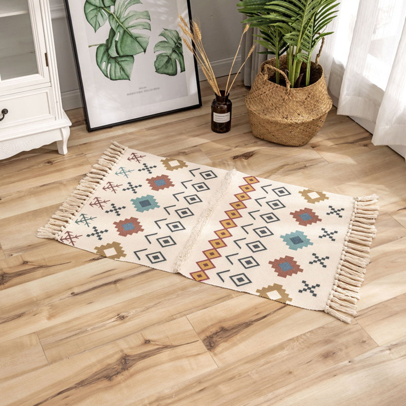 Simplicity Americana Indoor Rug Diamond Pattern Carpet with Fringe Cotton Blend Rug for Home Decor