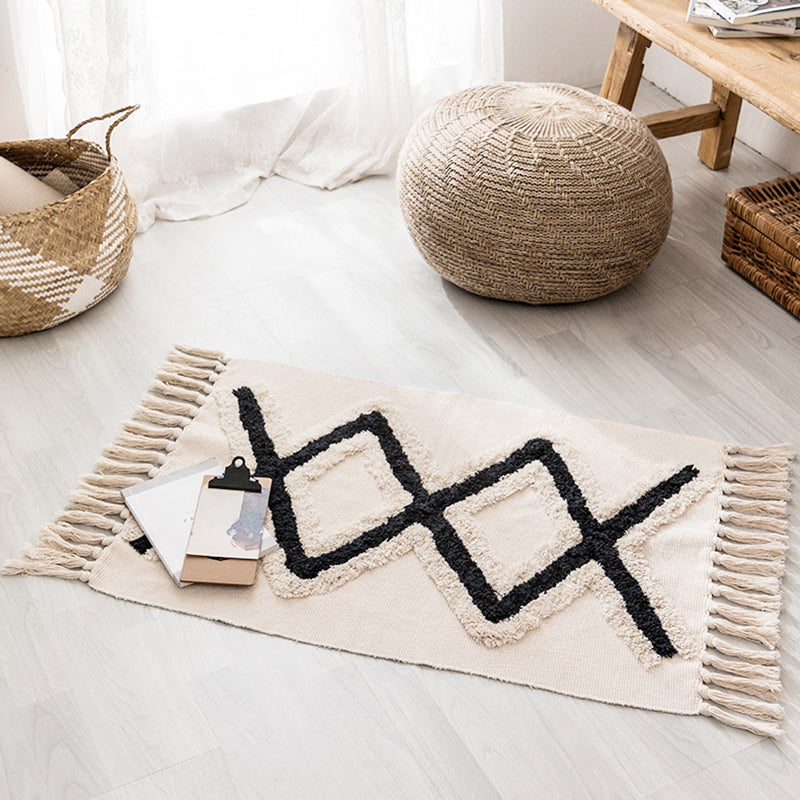 Simplicity Americana Indoor Rug Diamond Pattern Carpet with Fringe Cotton Blend Rug for Home Decor