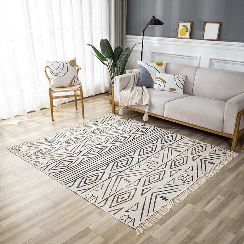 Traditional Comfort Rug with Fringe Southwestern Pattern Carpet Cotton Blend Rug for Living Room