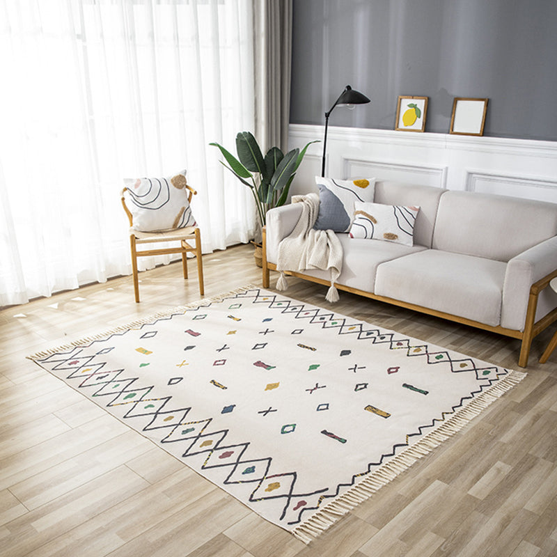 Traditional Comfort Rug with Fringe Southwestern Pattern Carpet Cotton Blend Rug for Living Room