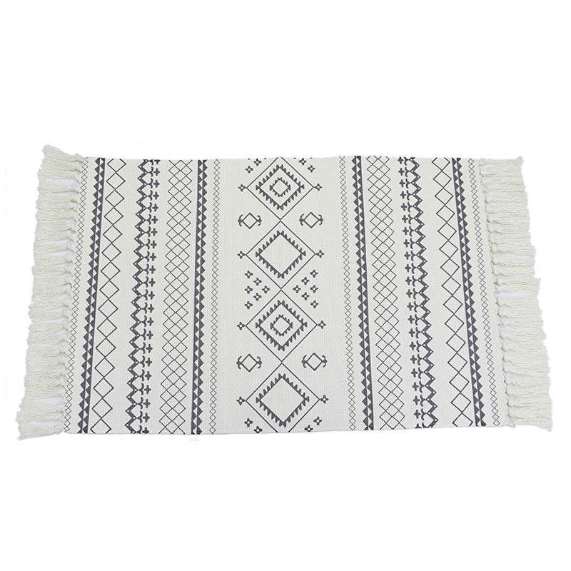Simple Native American Rug Traditional Cotton Blend Carpet Washable Rug with Fringe for Bedroom