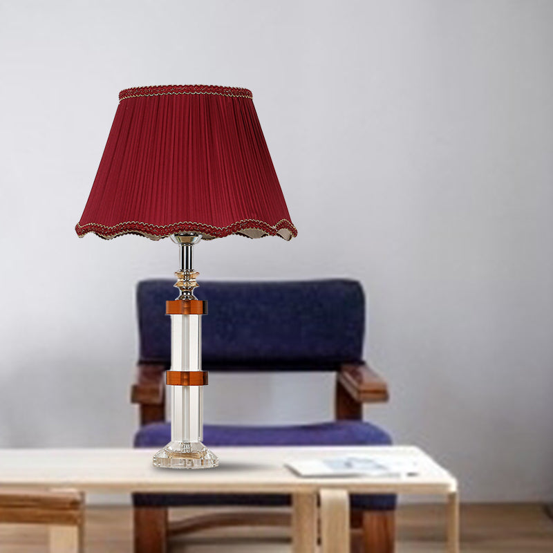 Lampe nocturne rectangle clair transparent simple 1 lumière de table légère lumière en rouge avec de l'ombre en tissu