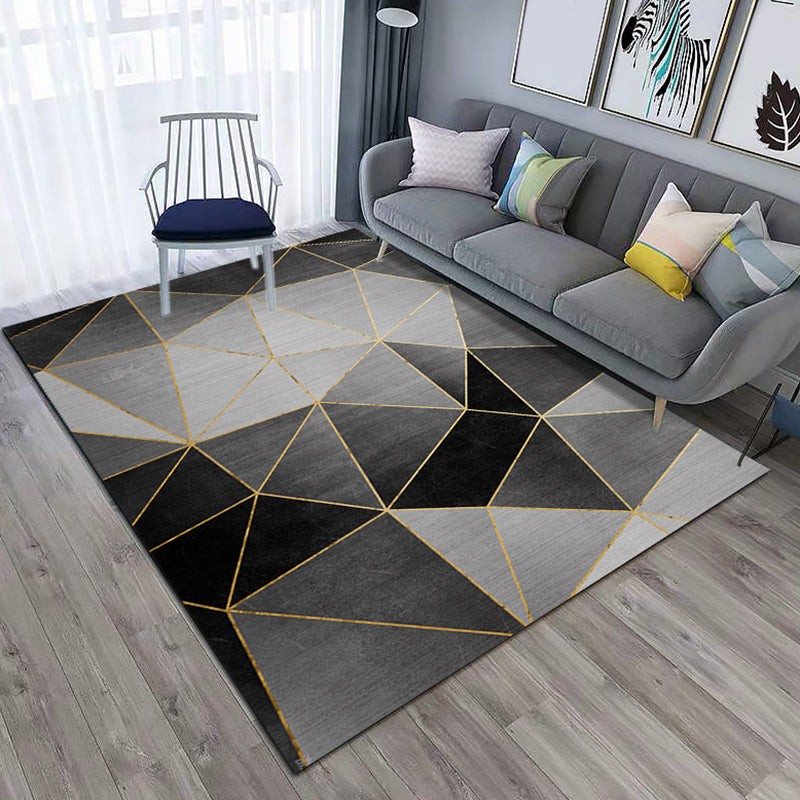 Multicolor Living Room Carpet Trendy Triangle Splicing Area Rug Polyester with Stain Resistant Rug