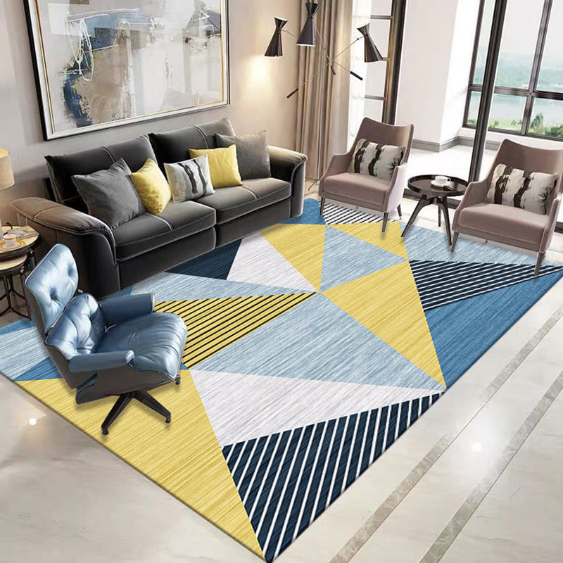 Multicolor Living Room Carpet Trendy Triangle Splicing Area Rug Polyester with Stain Resistant Rug