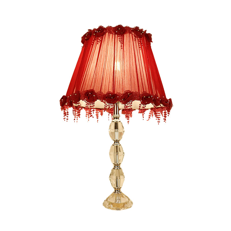 1 Bulb Table Light Traditionalism Flower Prismatic Crystal Night Lamp in Red for Living Room