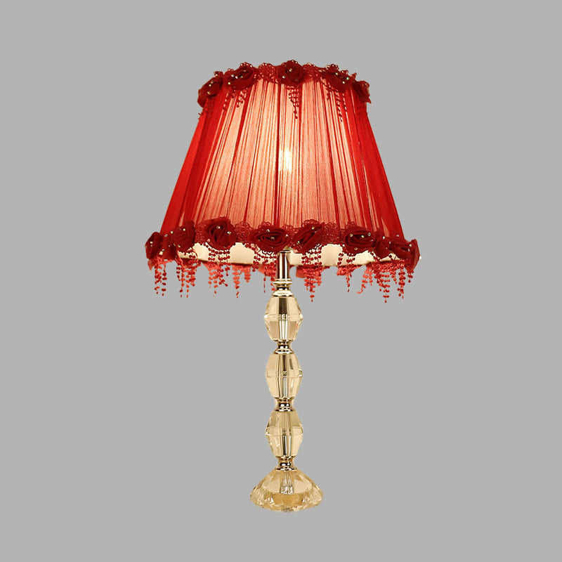 1 Bulb Table Light Traditionalism Flower Prismatic Crystal Night Lamp in Red for Living Room