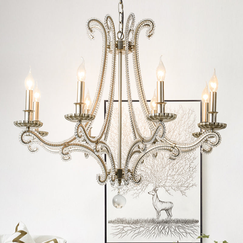 Candlestick Crystal Chandelier Lighting Simple 3/6/8 Lights Living Room Hanging Pendant Light in Silver
