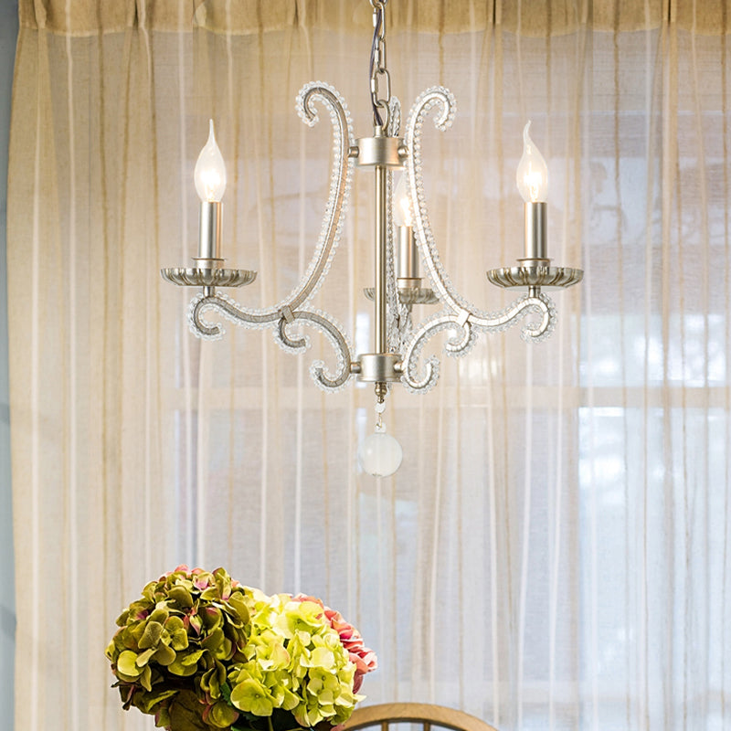 Candlestick Crystal Chandelier Lighting Simple 3/6/8 Lights Living Room Hanging Pendant Light in Silver