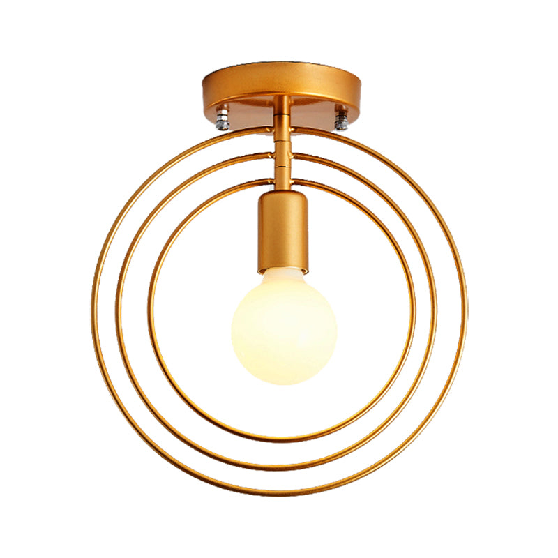 Triple Metal Ring Ceiling Mount Light Fixture Modern 1 Light Golden Flush Ceiling Light Fixture for Bedroom